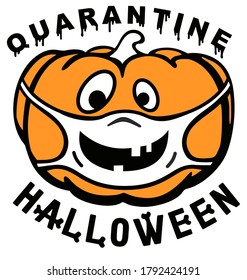 Orange pumpkin wearing surgical mask. Holiday pumpkins in medical masks from coronavirus during quarantine, vector illustration. Halloween quarantine.