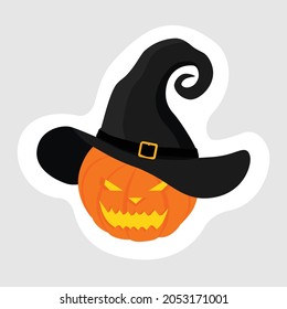 Orange pumpkin with witch hat for your design for the holiday Halloween. Vector 