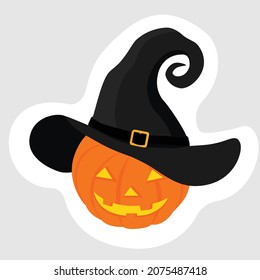Calabaza naranja con sombrero de bruja para tu diseño para la fiesta de Halloween. Vector 