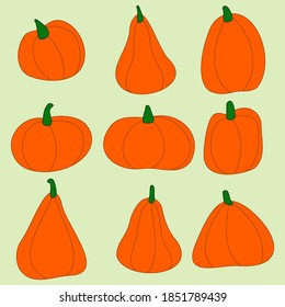 Orange pumpkins. Children's flat illustration. Autumn mood.