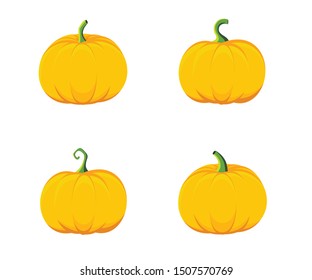 Orange pumpkins with different green stems. Halloween design. Vector illustration.