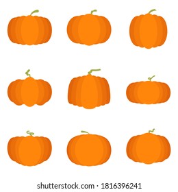 Orange pumpkins halloween cartoon group set isolated on white background vector illustration