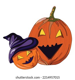 orange pumpkins for halloween, vector illustration on a white background