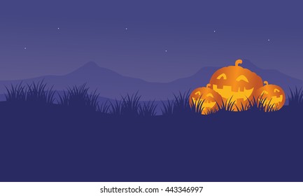 Orange Pumpkins in hills Halloween backgrounds illustration