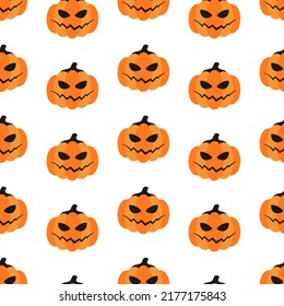 Orange pumpkins on white background. Halloween seamless pattern. Minimalist trendy contemporary design. Best for textile, print, wrapping paper, package and festive decoration.