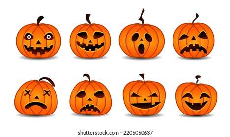 Calabazas anaranjadas con diversas expresiones. Adecuado para halloween u otras necesidades.