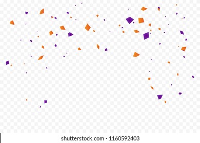 Orange And Purple Black Confetti. Celebration Event & Birthday. Halloween Party Background. Vector Illustration