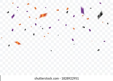 Orange And Purple Black Confetti. Celebration Event & Birthday. Halloween Party Background. Vector Illustration