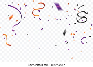 Orange And Purple Black Confetti. Celebration Event & Birthday. Halloween Party Background. Vector Illustration