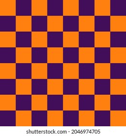 orangefarbener und violetter Schachbrettmuster-Hintergrund. Überprüfen Sie die Musterdesigns für die Dekoration von Tapeten. Vektorhintergrund. Halloween-Muster.
