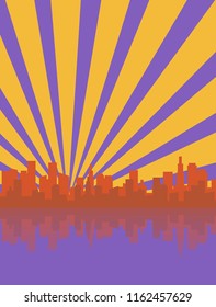Orange and purple city skyline silhouette
