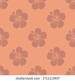 Orange and  Purple color combination of digital Hibiscus flower for sari and textile design - vector illustration in Seamless pattern