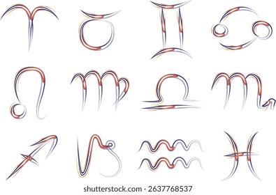 orange purple colorful abstract scribble stroke zodiac signs set