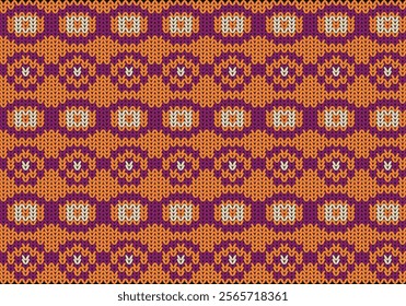 orange and purple colour Seamless Ethnic Geometric Knitted Pattern. Style Circle Background. retro knitted pattern.