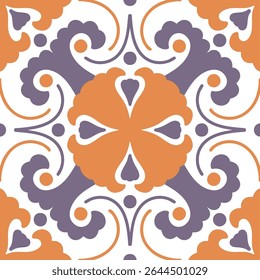 orange and purple geometrical floral design for tile, fabric and other pattern surface