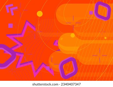 Orange and purple geometrical graphic retro theme background illustration. Vector minimal geometric elements poster design. Vintage shapes template for backdrop.