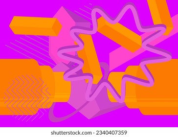 Orange and purple geometrical graphic retro theme background illustration. Vector minimal geometric elements poster design. Vintage shapes template for backdrop.