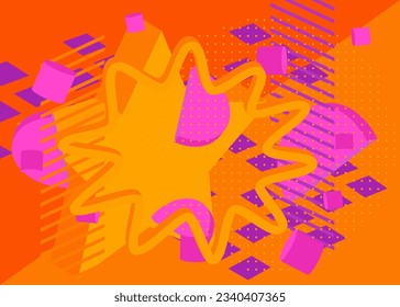 Orange and purple geometrical graphic retro theme background illustration. Vector minimal geometric elements poster design. Vintage shapes template for backdrop.