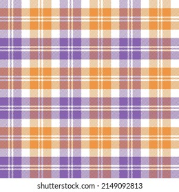 Orange and purple gingham plaid. Halloween and thanksgiving seamless vector tartan pattern suitable for fashion, home decor and stationary.