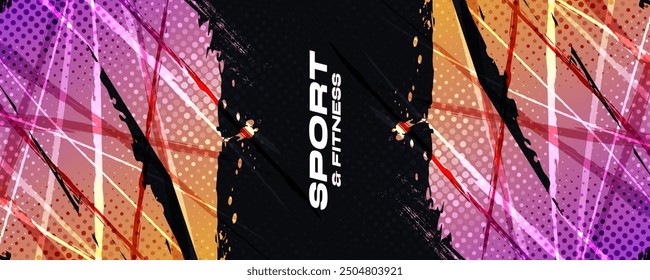 Orange and Purple Gradient Brush Background with Halftone Effect. Sports Background with Grunge Concept