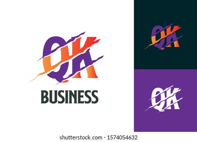Orange purple gradient QK letter template logo design with scratch effect