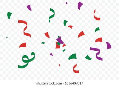 Orange And Purple Green Confetti And Ribbon. Celebration Event & Birthday. Halloween Party Background. Vector Illustration