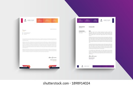 Orange and purple Modern Business Letterhead Design Template, Abtract Letterhead Design, Letterhead Template,  - vector