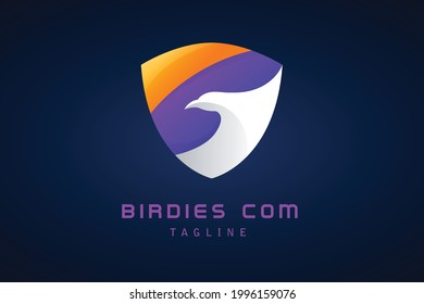 orange purple shield with white bird gradient logo corporate