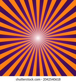 Orange and purple Sunburst Pattern Background. Rays. Sunburst background. Vector illustration. Orange and purple radial Halloween background.