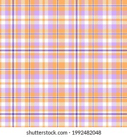 Orange and purple tartan check. Seamless vector plaid pattern suitable for summer fashion, home decor and stationary.