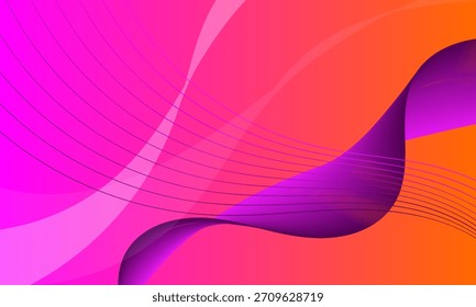 orangefarbene violette, glatte Linien, Wellenkurven 3d auf abstraktem Hintergrund mit weichem Farbverlauf