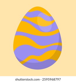 Orange and purple waves pattern Easter egg with a glossy effect on a pastel yellow background. Perfect for festive decor, cards, and digital design