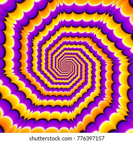 Orange, purple and yellow octagonal spirals. Optical expansion illusion.