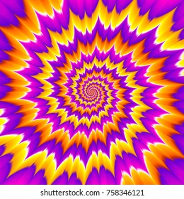 Orange, purple and yellow spirals. Optical expansion illusion.