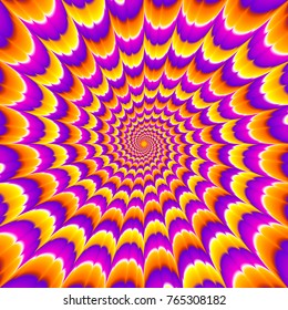 Orange, purple and yellow spirals. Optical expansion illusion.