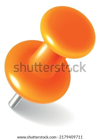 Orange push pin mockup. Realistic thumb tack