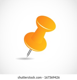 Orange Pushpin On A White Background With Shadow VECTOR