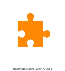 orange puzzle piece icon featuring a bold solid single jigsaw piece with connector tabs representing software integration plugin compatibility business solutions teamwork and complementary component design in flat style