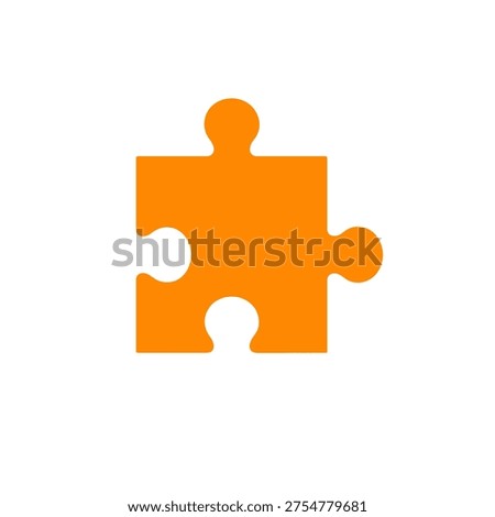 orange puzzle piece icon featuring a bold solid single jigsaw piece with connector tabs representing software integration plugin compatibility business solutions teamwork and complementary component design in flat style