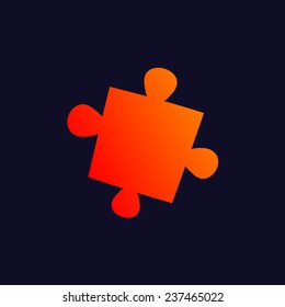 Orange puzzle symbol isolated on blue background. eps10