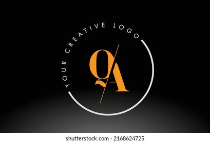 Orange QA Letter Logo Design with Creative Intersected and Cutted Serif Font.