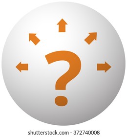 Orange Question Mark Arrows icon on sphere isolated on white background