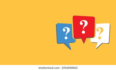 Orange question mark background with text space. Speech bubbles assistance concept vector illustration.