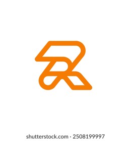 Orange R Letter with Flip Paper Document Origami Logo Design Vector