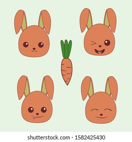 orange rabbit emoji in kawaii design with carrot isolated in white background funny cartoon stikers