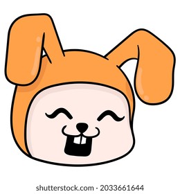 cabeza de conejo naranja riéndose alegremente, emoticono de cartón de ilustración vectorial. dibujo de icono de garabato