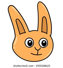 orange rabbit head smiling happily, doodle draw kawaii. vector illustration art