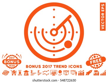 Orange Radar pictograph with bonus 2017 year trend clip art. Vector illustration style is flat iconic symbols, white background.