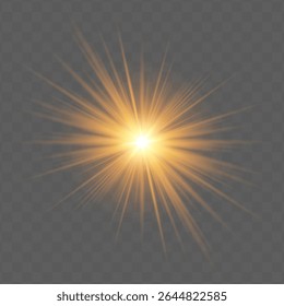 Orange radial flare with glowing starburst, soft gradient and transparent background. Suitable for magical, festive or romantic visual design projects.