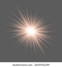 Orange radial flare with glowing starburst, soft gradient and transparent background. Suitable for magical, festive or romantic visual design projects.